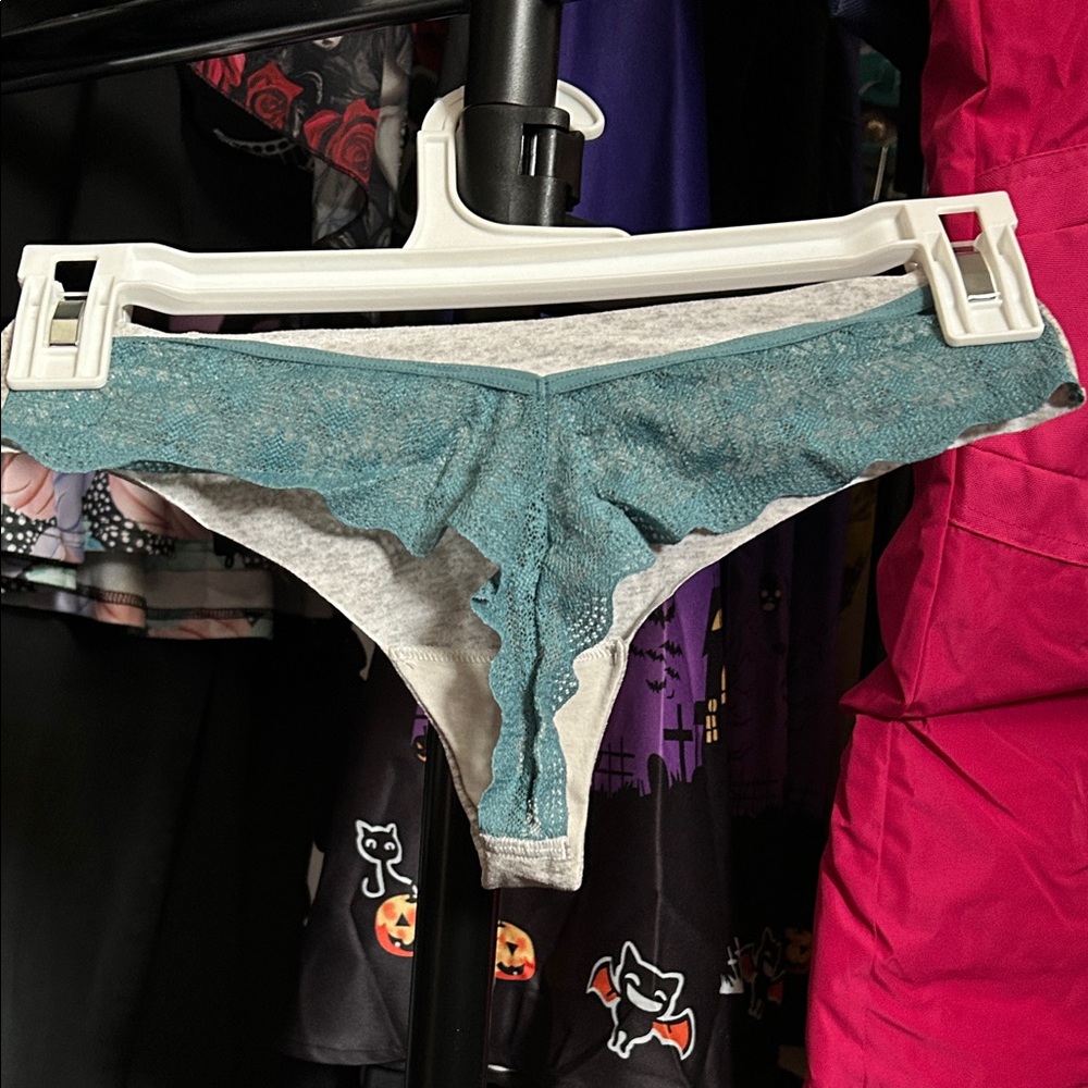 Teal and Gray Lace back Trim Panties